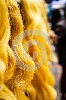 Colourful Thai silk thread close up details