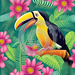 Colourful toucan over tropical background