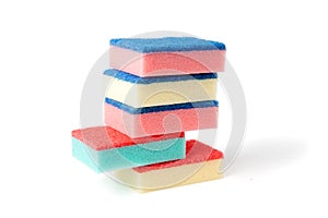 Colourful tower of kitchen scourers