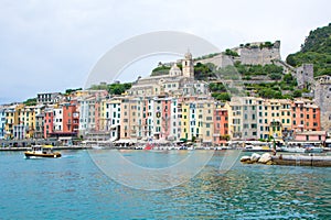 The colourful town of Portovenere is next to the Cinque Terre national Park. Mediterranean sea, Liguria, province of La Spezia.