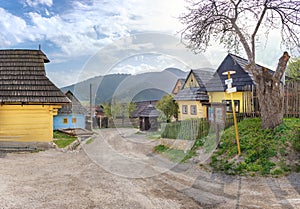 Colourful traditional wooden houses in mountain village Vlkolinec- UNESCO SLOVAKIA