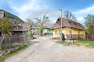 Colourful traditional wooden houses in mountain village Vlkolinec- UNESCO SLOVAKIA