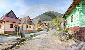 Colourful traditional wooden houses in mountain village Vlkolinec- UNESCO SLOVAKIA