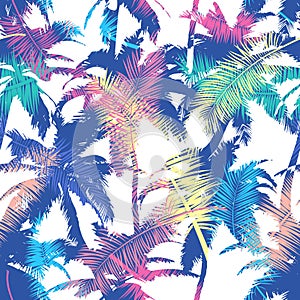 Colourful trendy seamless exotic pattern with palm. Modern abstract design for paper, wallpaper, cover, fabric and other users. Ve