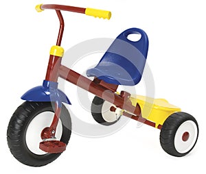 Colourful tricycle on a white background.