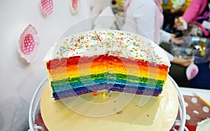 Colourful two thirds rainbow cake
