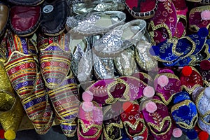 A colourful variety of slippers for sale at the Spice Bazaar in Istanbul in Turkey. photo