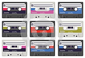 Colourful vector cassette tapes
