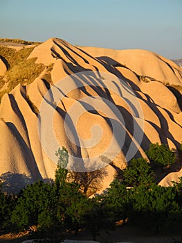 Colourful volcanic rocks at sunset in Cappadocia