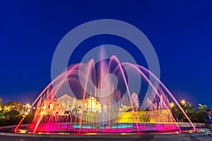 Colourful water fountain night scene