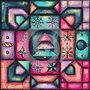 Colourful Winter Holiday Patchwork Seamless Pattern