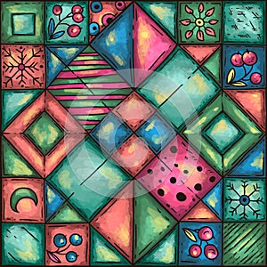 Colourful Winter Holiday Patchwork Seamless Pattern