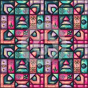 Colourful Winter Holiday Patchwork Seamless Pattern