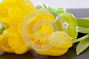 Colourful yellow and green spring Easter Eggs