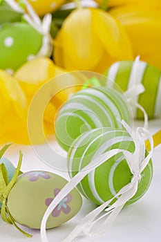 Colourful yellow and green spring Easter Eggs