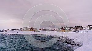 Colourfull houses and the old Cathedral in Nuuk