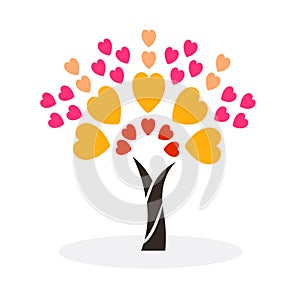 Colourfull illustration of love tree , leaf from heartsi solated on white backgroud