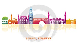 Colourfull Skyline panorama of city of Bursa, Turkiye