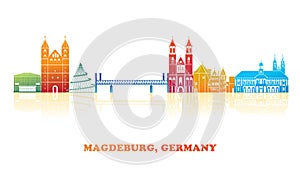 Colourfull Skyline panorama of city of Magdeburg, Germany