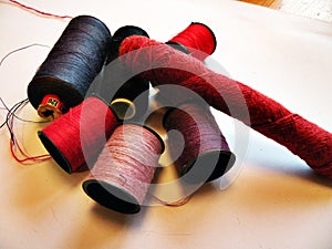 Colourfull threads red pink purple plum