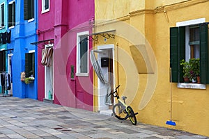 Colourfully painted house facade on Burano island