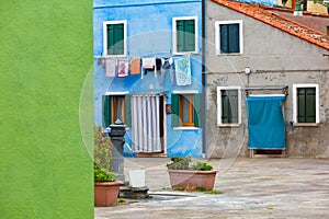 Colourfully painted house facade on Burano island