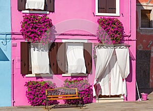 Colourfully painted house facade on Burano island,Venice photo