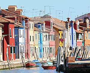 Colourfully painted houses on Burano island near Venice in north