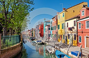 Colourfully painted houses in island Burano, Italy