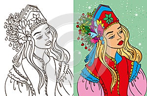 Colouring Book Of Girl In Kokoshnik