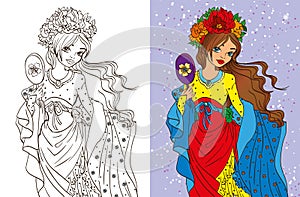Colouring Book Of Girl With Mirror