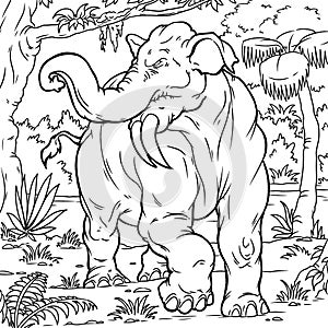 Colouring book for kids and children. Cartoon illustration. prehistoric animals. Deinotherium