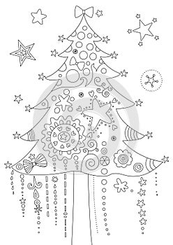 Colouring page with Christmas tree