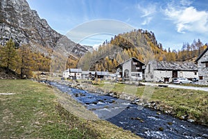 The colours of autumn at the Alpe Devero in Crampiolo, little village in the mountains