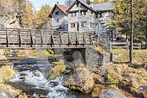 The colours of autumn at the Alpe Devero in Crampiolo, little village in the mountains