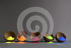 Colours powder in bowl for Holi festival