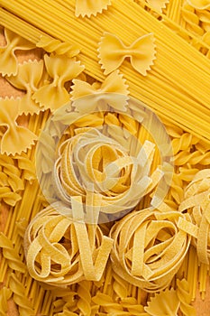 Colse up of different kinds of uncooked macaroni