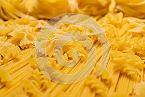 Colse up of different kinds of uncooked macaroni