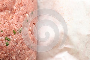 Colse up on a raw meatloaf ready for the cooking photo
