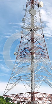 Colse up telephone transmission tower
