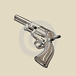 Colt Model 1848 Dragoon. Revolver. Digital sketch hand drawing vector.