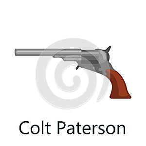 Colt Paterson is a medium frame double-action revolver featuring a six round cylinder gun, pistol vector illustration