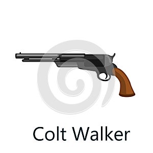 Colt Walker is a medium frame double-action revolver featuring a six round cylinder gun, pistol vector illustration