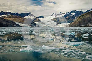 Columbia Glacier with frozen floes in Prince William sound, Alaska