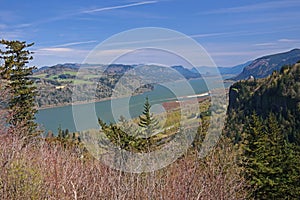 Columbia Gorge With Vista House On Right