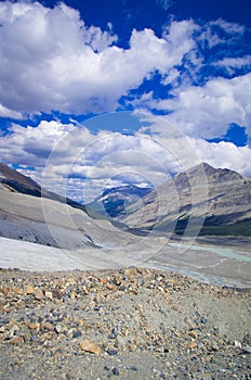 The Columbia ice field at Canadian Rockies, and the view of the glacier