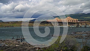 Columbia River Flows Under The Dalles Bridge Oregon State