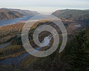 Columbia River Gorge National Scenic Area â€“ Pacific Northwest Landscape with Road near Portland, Oregon, USA