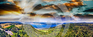 Columbia River Gorge in Oregon, panoramic aerial view