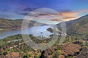 Columbia River Gorge from Rowena Crest at sunset